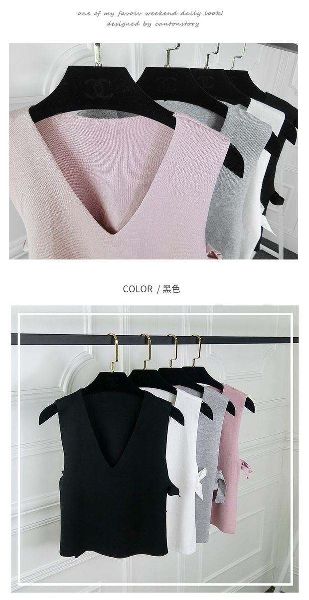 Mùa thu mới cổ chữ V màu rắn mặc vest gió đại học Phiên bản Hàn Quốc của ban nhạc Slim không tay áo vest nữ đồ nữ