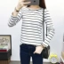 Mùa xuân và mùa thu 2019 phiên bản Hàn Quốc của cotton sọc ngang dài tay áo sơ mi nữ áo sơ mi cỡ lớn rộng rãi từ bi hoang dã áo sơ mi tay ngắn nữ Mùa xuân