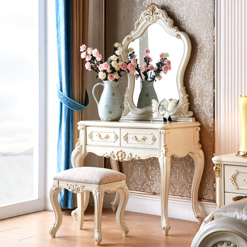 European style dresser bedroom light luxury modern simple solid wood net red small luxury multi-functional girl princess makeup table