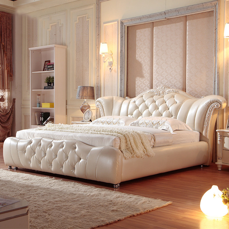 Bed European - style real - bed 1 8 m light luxury bedroom bed modern minimal high - end atmospheric luxury master bedroom bed
