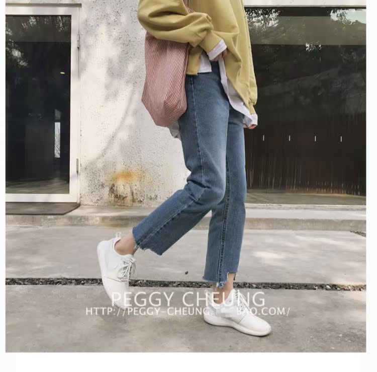 Quần jeans nữ Hồng Kông 2018 phiên bản Hàn Quốc mới của quần retro gió sang trọng cho học sinh quần ống rộng chín quần mùa hè quần jean nữ đẹp