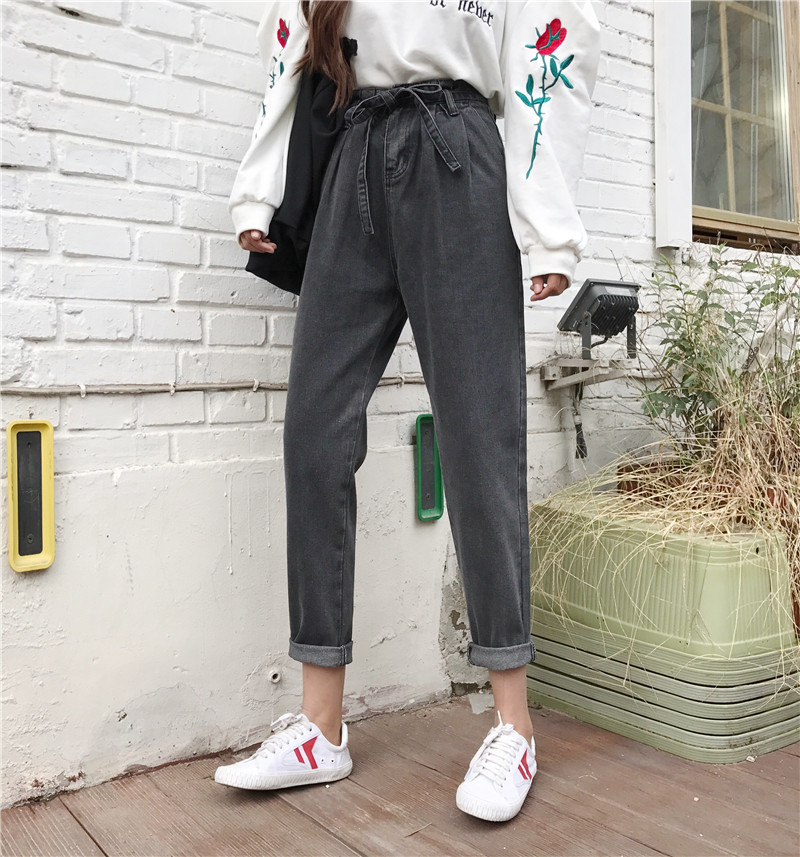Quần nữ sinh viên lỏng lẻo Hàn Quốc ulzzang hoang dã mùa xuân cô gái jeans là mỏng cao eo hậu cung quần dày quần áo nữ hàn quốc