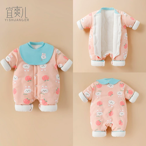 Детский пуховик, осенний демисезонный удерживающий тепло комплект, стеганое боди для новорожденных, комбинезон, увеличенная толщина