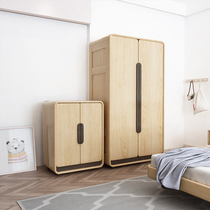 Stay Home Solid Wood Wardrobe Nordic Pair Open Door Locker Minima Containing White Waxed Wood Large Wardrobe Single 2 doors