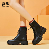 Sen Malawi Tidal Thick bottom Martin boots Womens net Red Autumn Winter High Help Midbarrel Knight Boots Yinglen Wind Country Goods Shoes