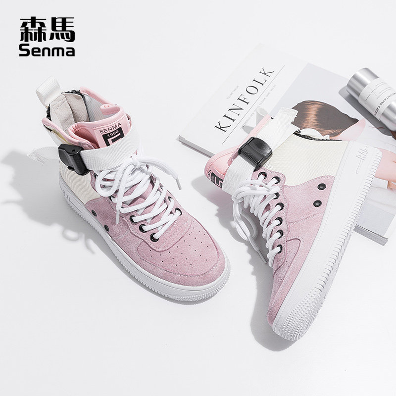 Semir hip-hop high-top shoes women's plus velvet warm sports casual shoes women's wild Korean version of pink high-bond shoes women
