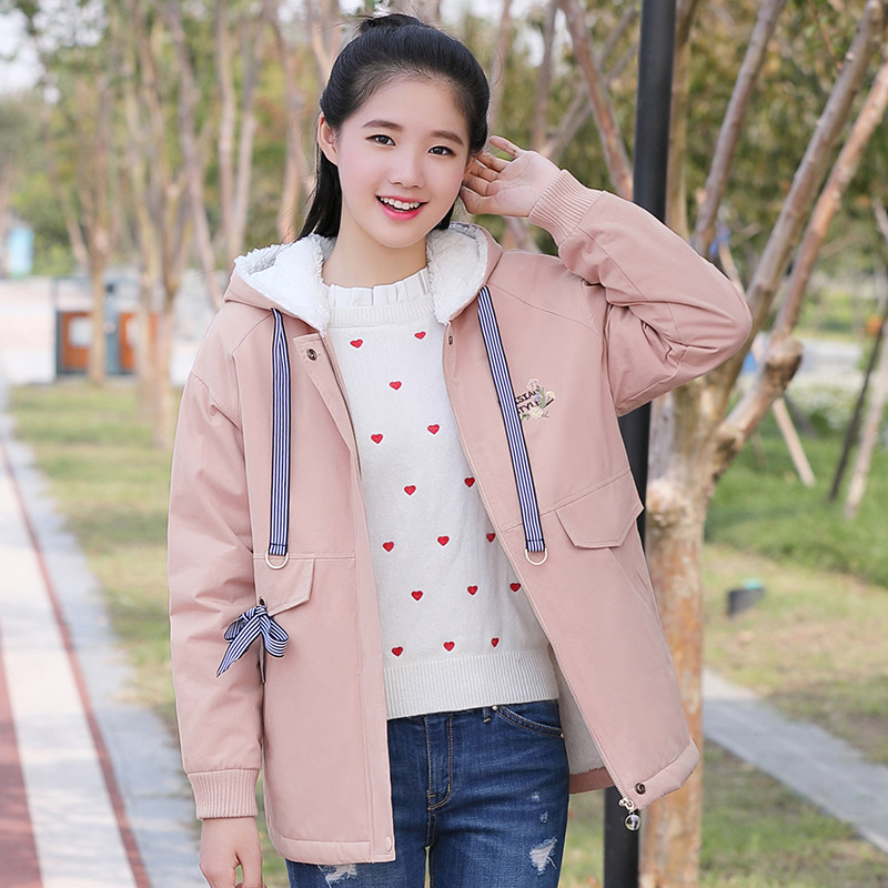 Snow Poetry Lovers 2020 Autumn Winter in Korean version of lamb sweater jacket Garvet Thickened Middle School Student Short cotton Closes
