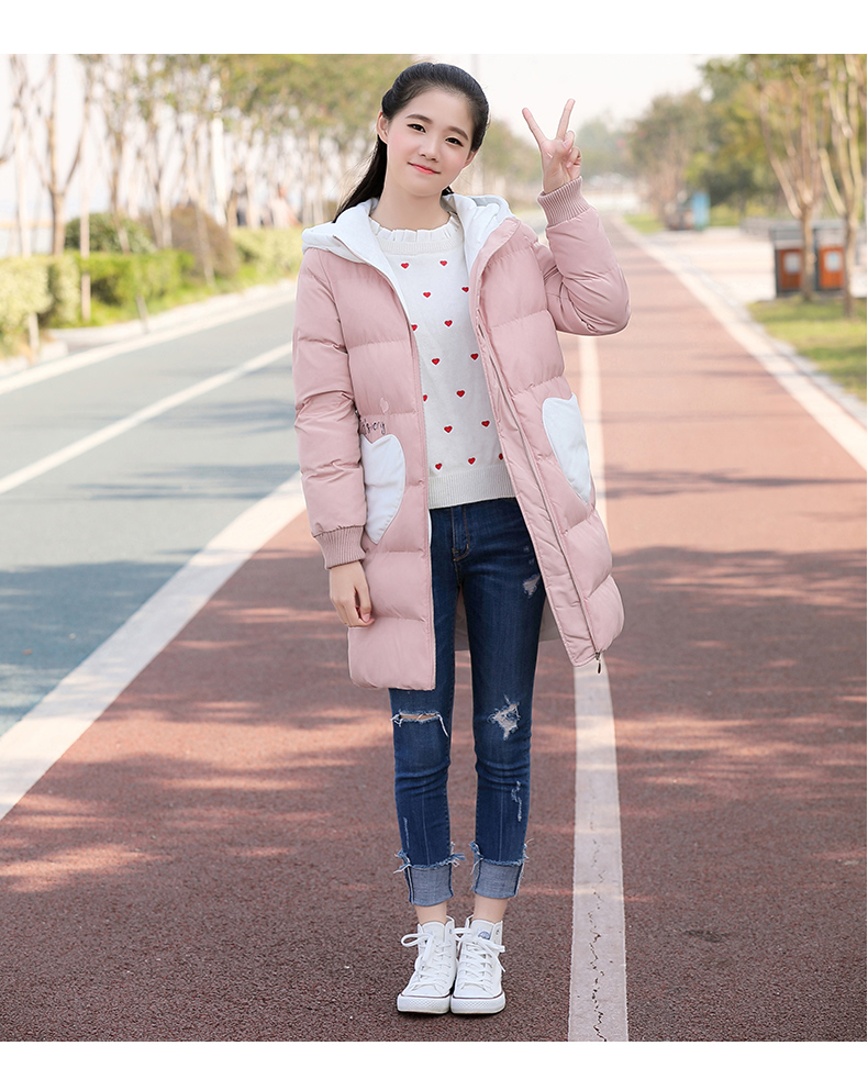 Áo khoác cotton cho bé gái mùa đông 2018 mới dài phần trung học phổ thông học sinh trung học áo khoác cotton dày - Bông áo phao nữ dáng dài hàn quốc