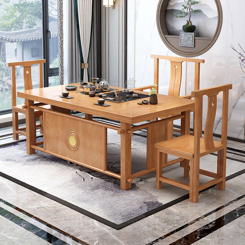 Solid wood tea table and chair combination home living room kung fu tea table modern Chinese tea table tea set set light luxury tea table
