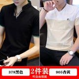 Футболка с коротким рукавом, хлопковая летняя одежда, трендовая тонкая футболка polo, V-образный вырез