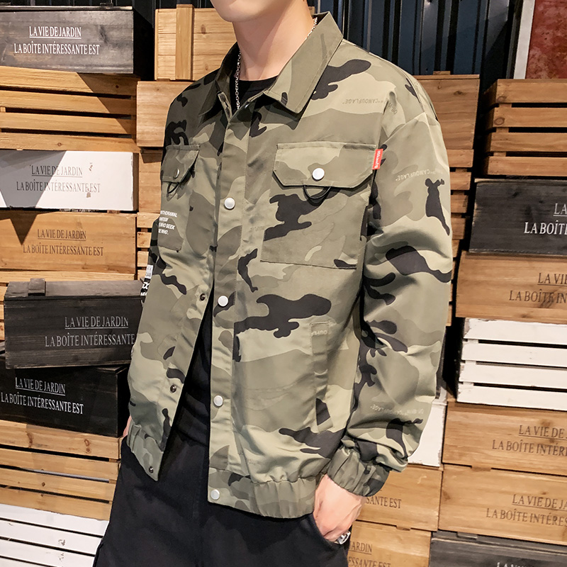 2020 spring men's coat new Korean version of the trend of autumn loose clothes camouflage spring and autumn lapel frock jacket