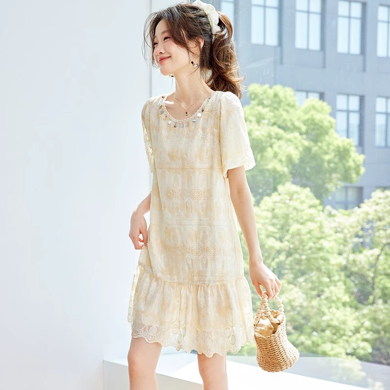 French Rouje Moaks Silk Mulberry Silk Fashionable Age-Reducing Slimming High-End Elegant Summer Dress