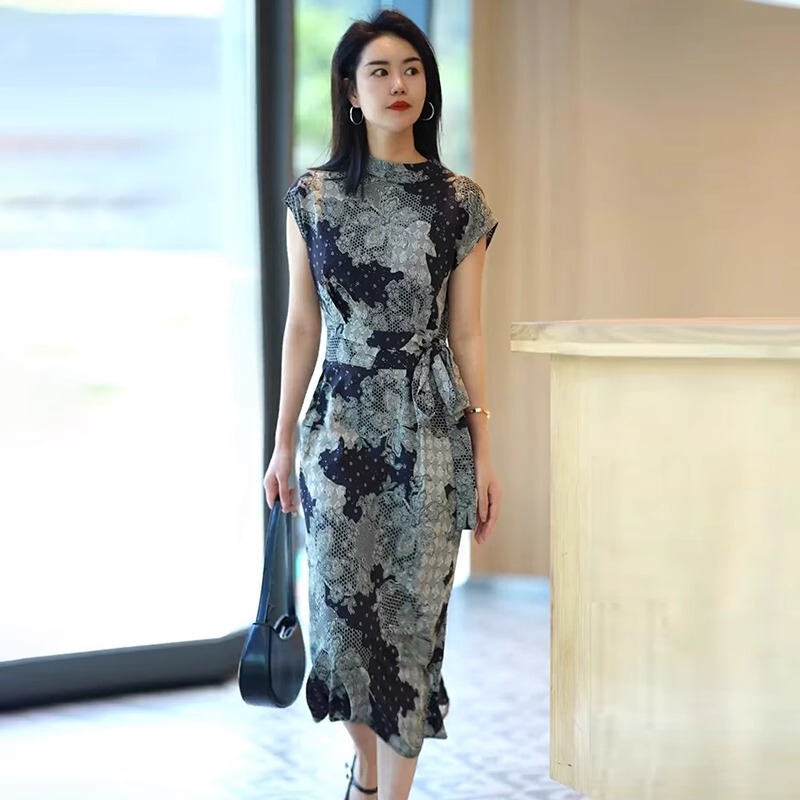 French Rouje Moaks Mulberry Silk High-End Stylish Silk Summer Loose Waist-Slimming Printed Dress French Rouje Moaks Mulberry Silk High-End Stylish Silk Summer Loose Waist-Slimming Printed Dress