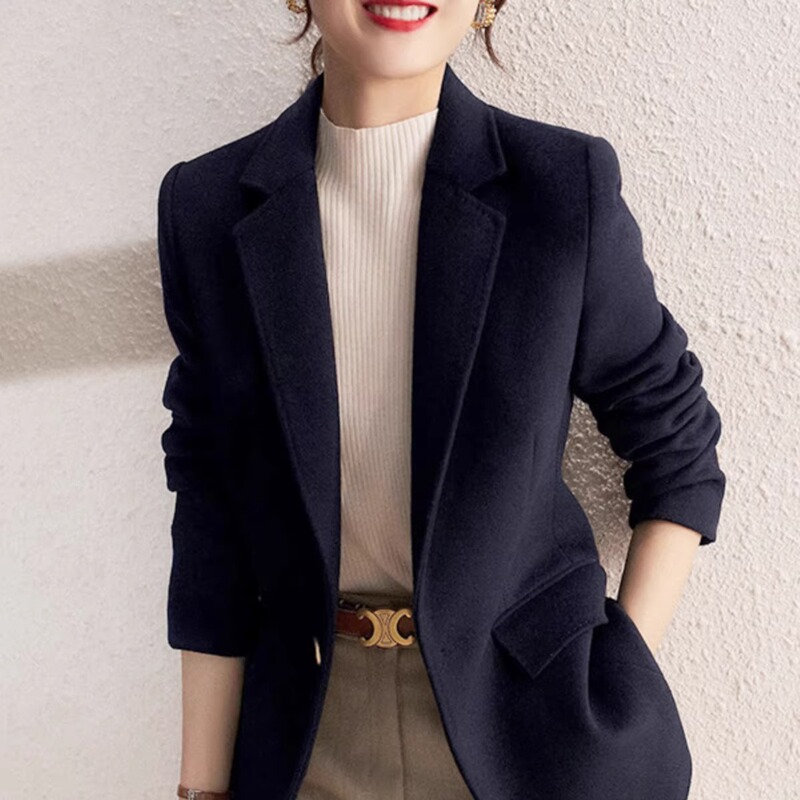 French Rouje Moaks Wool Spring, Autumn and Winter New High-End Casual Blazer for Women, Slim Fit and Warm