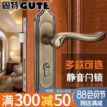 Good green bronze door lock Indoor bedroom silent door lock double tongue solid wood door handle handle lock three-piece set