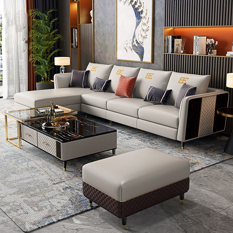 Italian style minimalist leather sofa size apartment light luxury corner combination sofa living room new Chinese style four-person customization