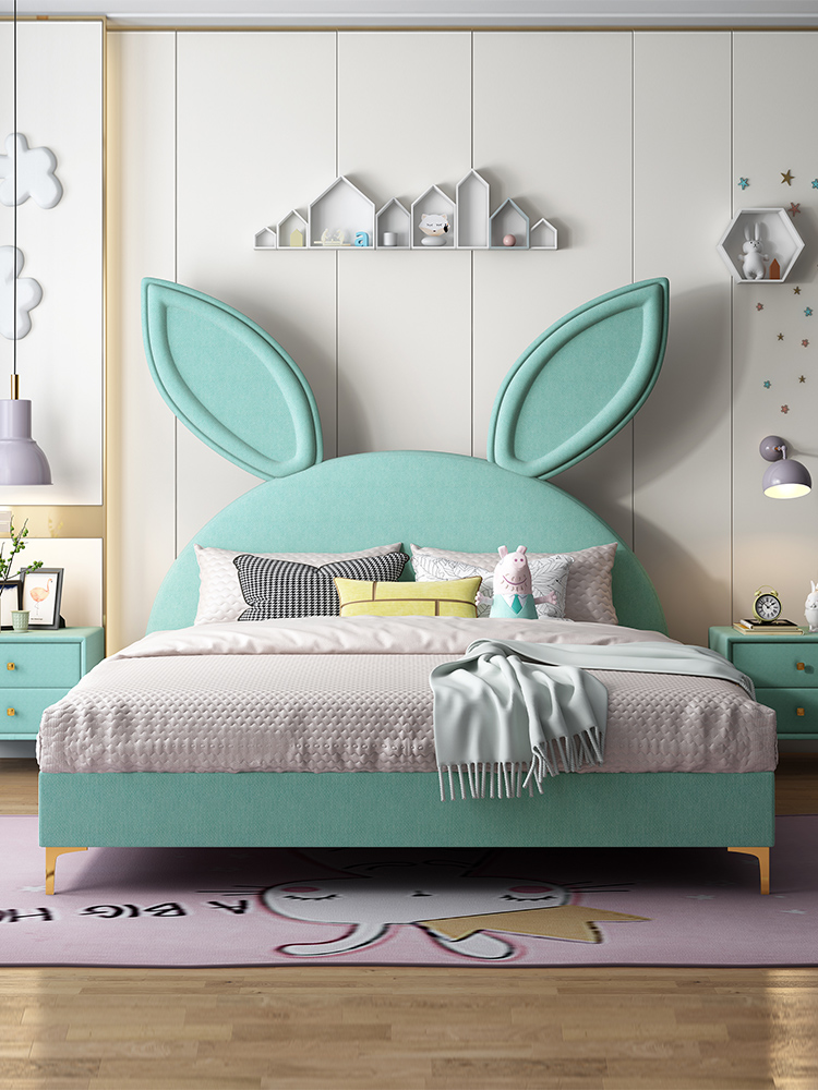 Simple children's fabric bed 1 5m girl princess bed ins net red child 1 2m single bed boy storage