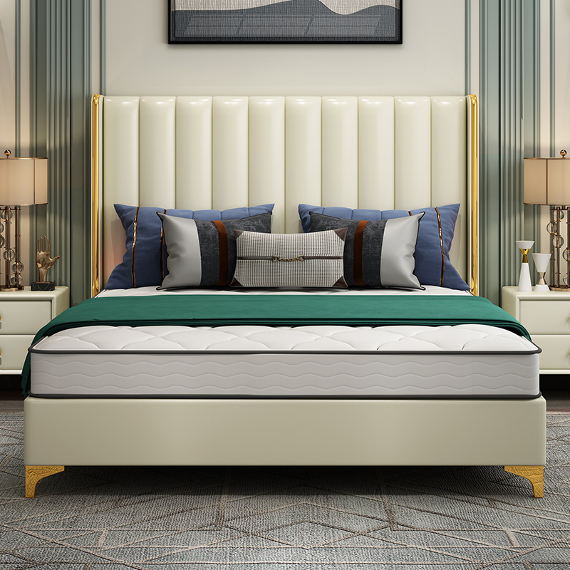 Bed light luxury modern leather bed master bedroom double bed 1 8 meters Nordic minimalist wedding bed solid wood leather art bed princess bed