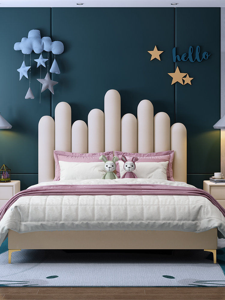 Modern minimalist fabric bed children's bed 1 2 meters single bed baby bed girl princess bed 1 5 meters bed