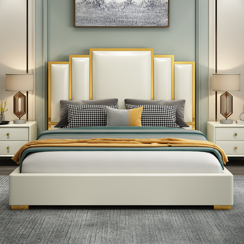 Modern light luxury bed ins net red bed American simple leather bed Hong Kong style 1 8m double bed master bed high-end wedding bed