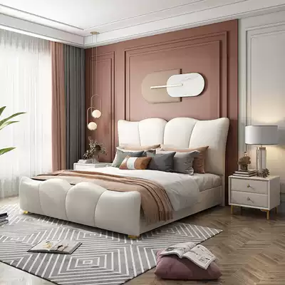 Nordic ins light luxury bed modern simple Net red leather bed 1 8 meters double bed master bed 2 meters 2 2 wedding bed