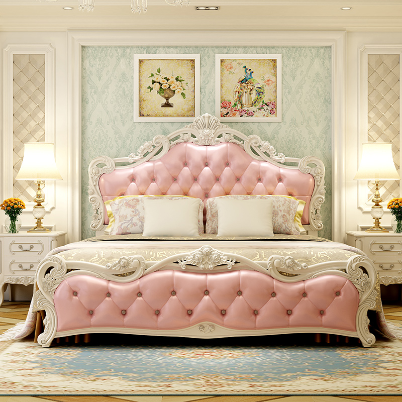 European-style bed double bed master bedroom modern minimalist princess bed luxury 18m carved wedding bed furniture set combination
