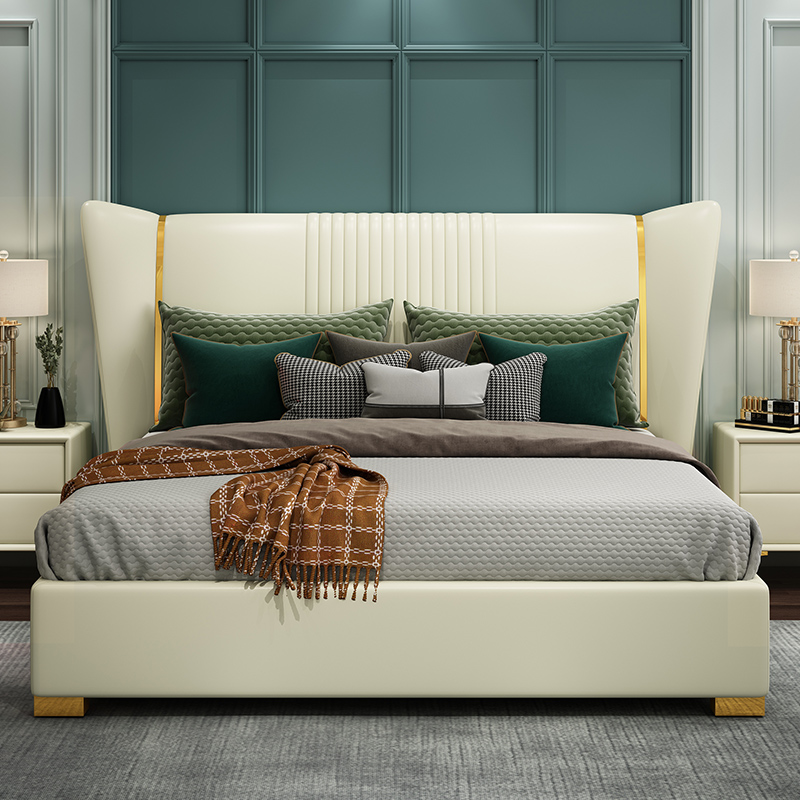 American light luxury leather bed postmodern leather double bed 1 8 master bedroom designer soft bed 1 5 meters storage wedding bed