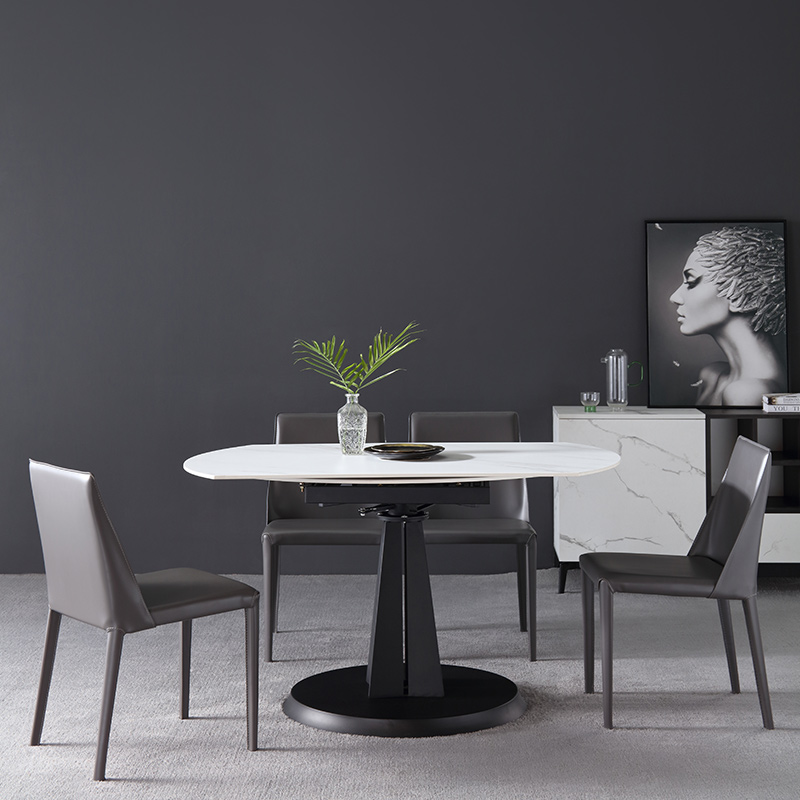 Italian minimalist slate dining table retractable folding round table rotating multi-functional household small apartment dining table and chair combination