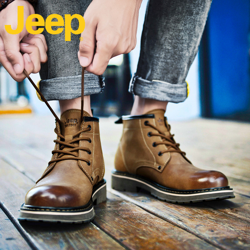 jeep Jeep men's shoes winter leather trendy shoes tooling boots 2022 new leather high-top Martin boots men