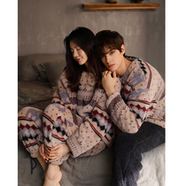 Lovers pyjamas woman autumn winter style coral suede outside wearing winter thickened casual suit mens flannel suede