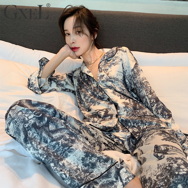 Couple pajamas women's spring and autumn ice silk thin section high-quality silk men's spring Chinese style home service suit