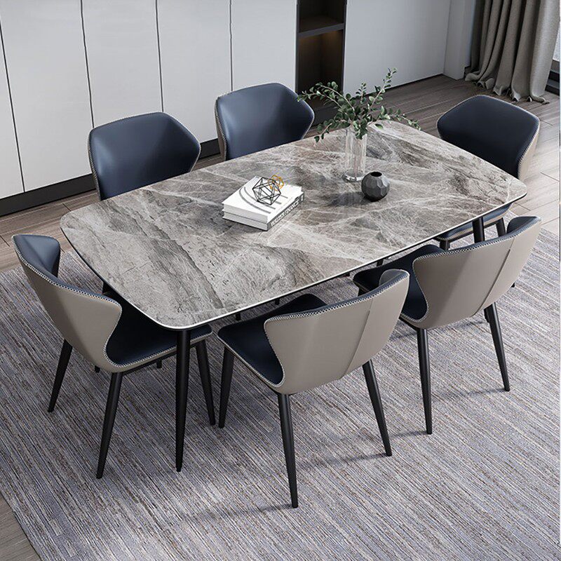 Minimalist rock slab dining table rectangular form rice-type light luxury dining table and chair combination home bright light modern minimalist home