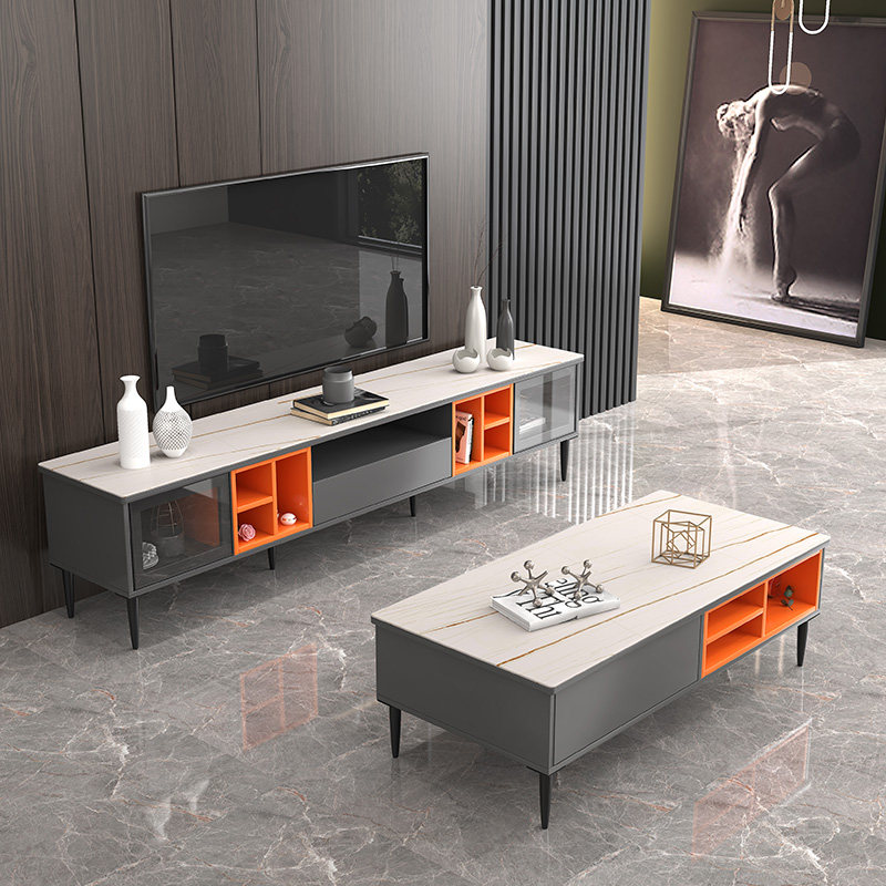 Rock plate TV cabinet Tea Table Combinations Light Extravagant small family style Home Fancy Marble Living Room Modern Minimalist Lockers