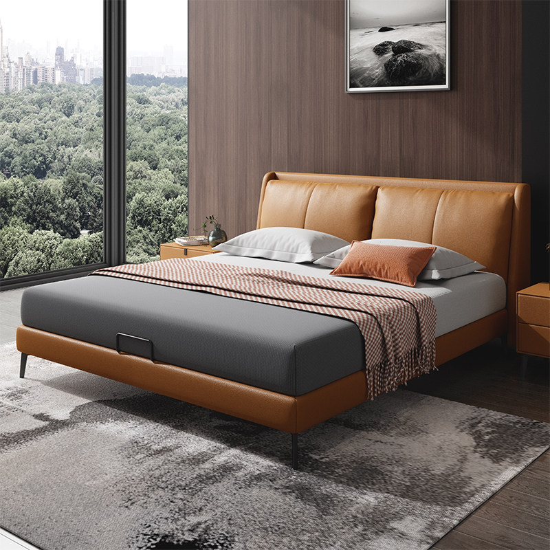 Italian leather bed master bedroom big bed wedding bed double 18 meters minimalist modern minimalist soft bag new net red hot style