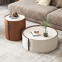 Italian Style Light Extravagant Round Tea Table Modern Minima Small House Living Room Creative Design Division Saddle Leather Size Round Tea Table