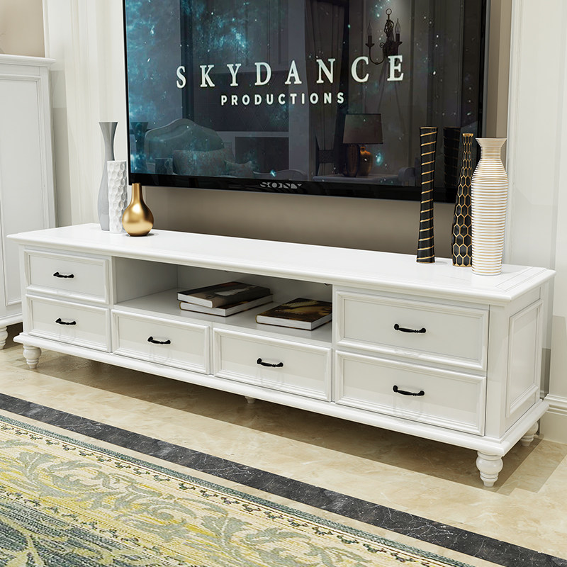 American country full solid wood TV cabinet tea table combination European simple white floor cabinet modern 24 meters 2 meters living room