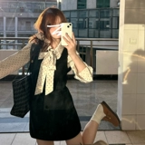 Новинка 2025 года, рубашка в французском стиле преппи, детская сумка в горошек, платье, женский осенне-зимний элитный наряд, полный комплект.