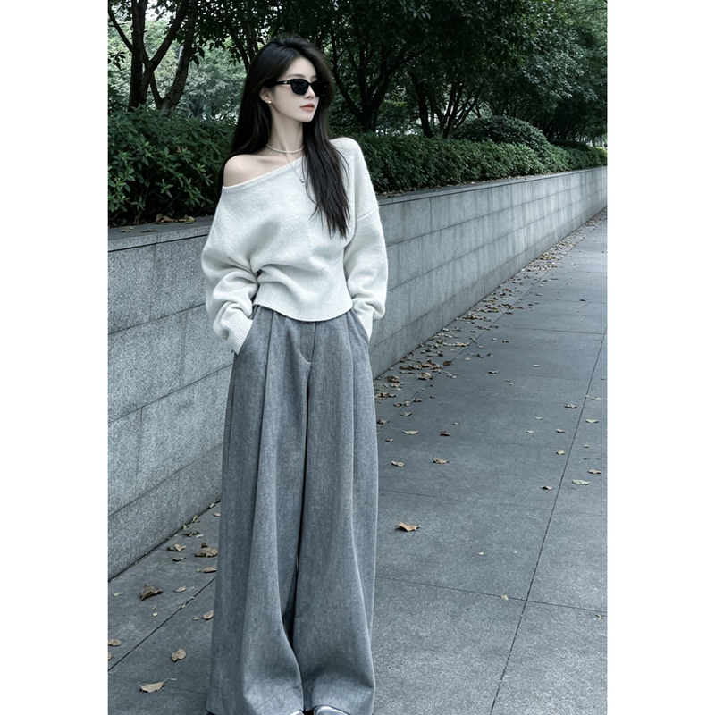 Korean Style Casual Outfit Set 2026 New Off-Shoulder Top for Women Early Autumn Wide-Leg Pants Two-Piece Set Korean Style Casual Outfit Set 2026 New Off-Shoulder Top for Women Early Autumn Wide-Leg Pants Two-Piece Set