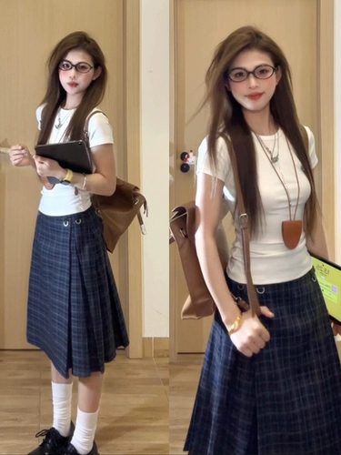 Длинная синяя цветная летняя юбка в складку, подходит для подростков, средней длины