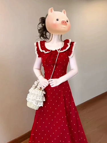 Красное летнее платье, приталенная длинная юбка, французский стиль, премиум класс