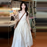 Белый летний жилет без рукавов, приталенный корсет, длинная юбка, французский стиль, изысканный стиль, подходит для подростков