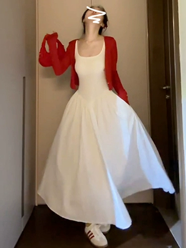 Майка, платье, комплект, длинная юбка, осенняя, в корейском стиле, яркий броский стиль, изысканный стиль