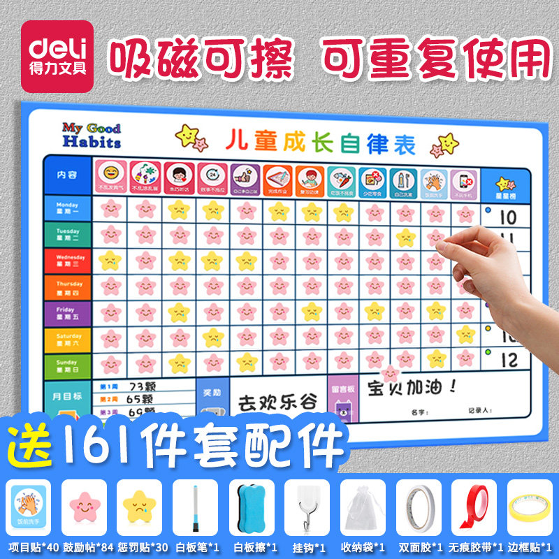 Powerful Children's Growth Self-Discipline Table Reward Sticker Home Rewards and Penalties Rewards and Punishments Points Daily Punch Baby Elementary School Students Good Habits Life Behavior Record Formation Plan Table Magnetic Desk Calendar