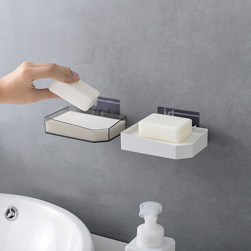 No punching soap box traceless sticker soap box makeup room soap box bathroom sponge soap box creative wall-mounted drain rack