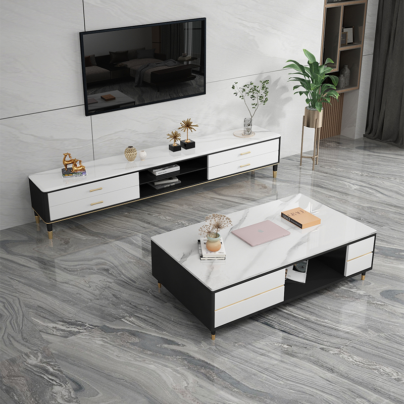 Rock slab TV cabinet coffee table combination wall cabinet small apartment Type Nordic modern simple new light luxury TV cabinet living room