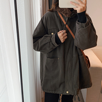Work clothes cotton-padded jacket women 2021 winter new ins port wind Korean version of loose thick short Parker plus velvet coat
