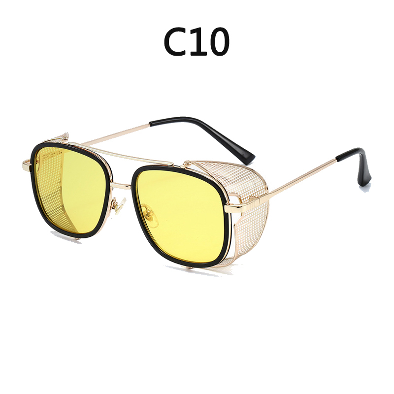 C10 & Golden Frame Yellow TabletsEurope and America personality Steampunk Flap Sunglasses Box trend Metal Mark  ma'am Travel Street shot glasses