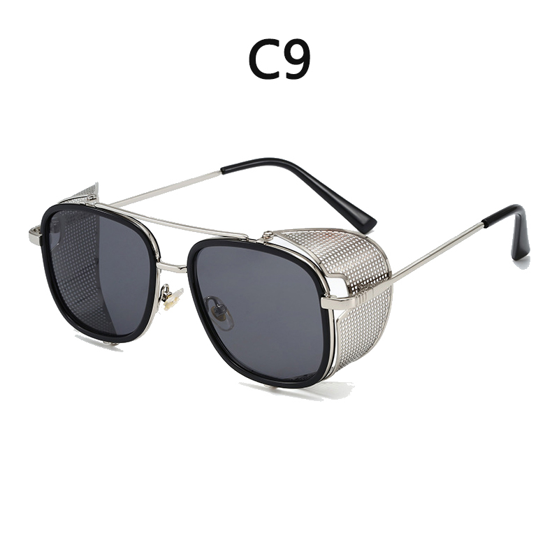 C9 & Silver Frame Grey ChipEurope and America personality Steampunk Flap Sunglasses Box trend Metal Mark  ma'am Travel Street shot glasses