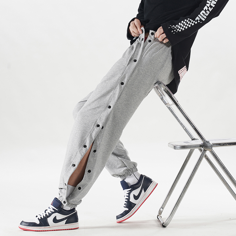 Men's Spring and Summer Gray Long Pants, American Style Basketball Full-Button Pants, Casual Pants, Nine-Point Sports Sweatpants Men's Spring and Summer Gray Long Pants, American Style Basketball Full-Button Pants, Casual Pants, Nine-Point Sports Sweatpants