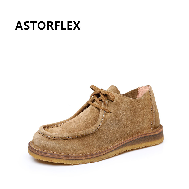 Astorflex Beenflex Men's Boots British Retro Style Suede Lace-Up Flat Kangaroo Shoes Desert Boots